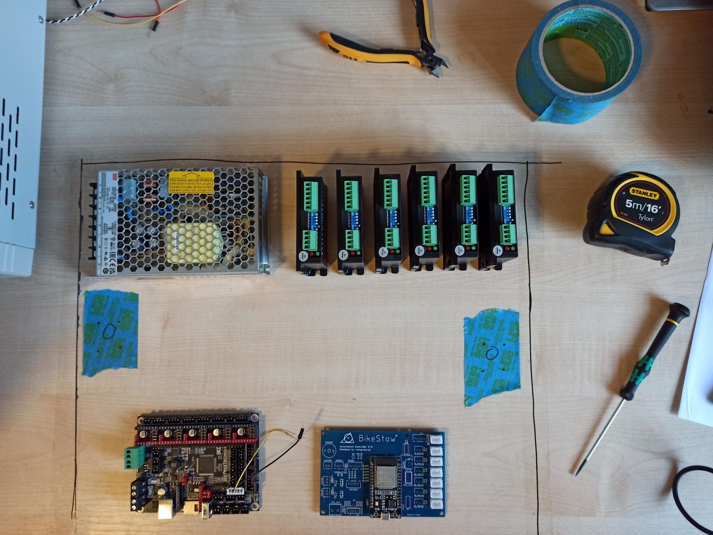 Bikestow drive electronics laid out before integration