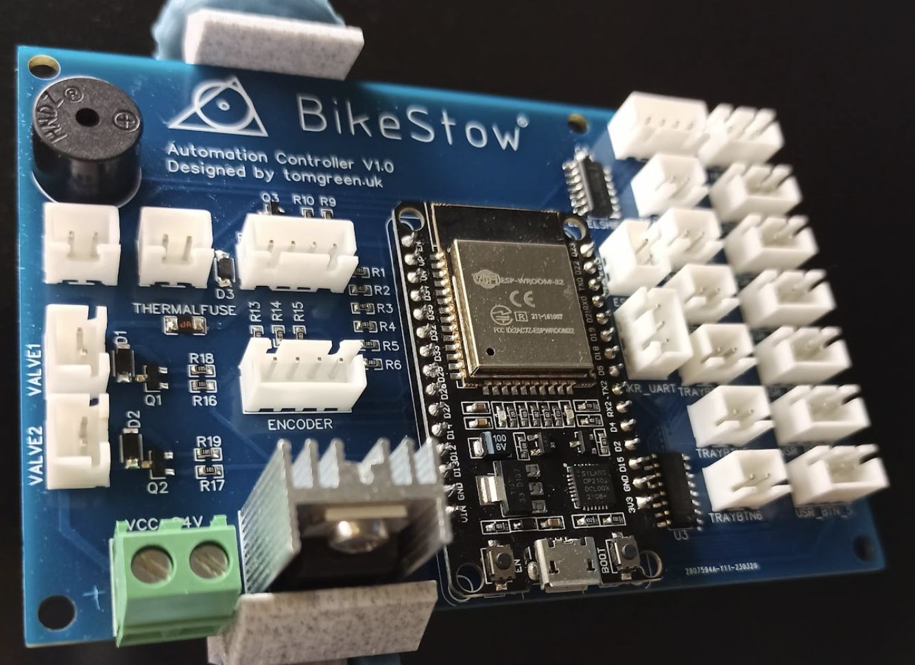 Bikestow controller board being assembled