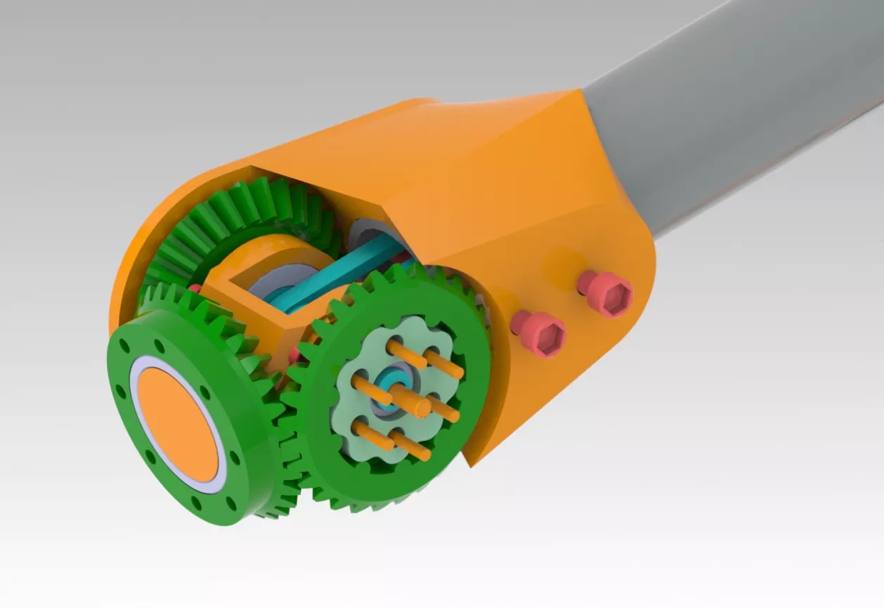 CAD concept render of a cycloidal-driven robot wrist joint